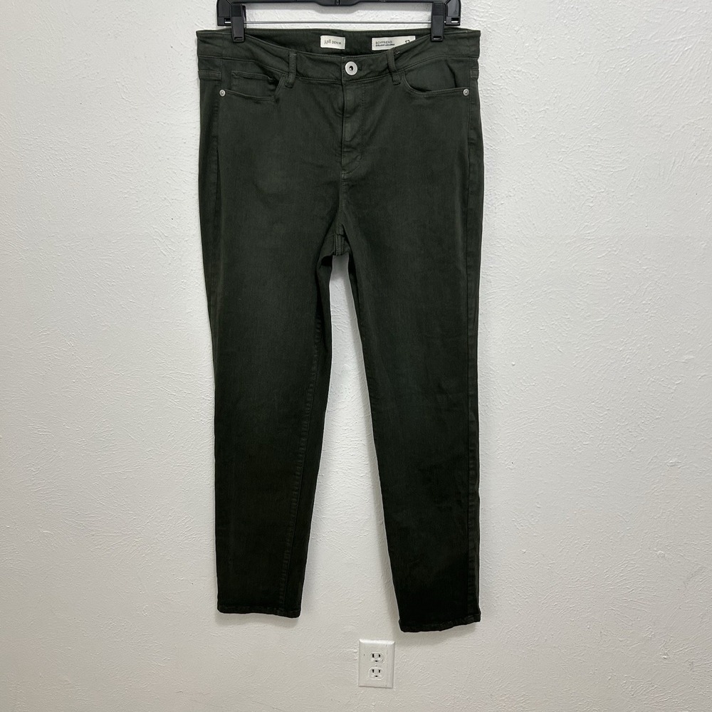 J.Jill Denim Boyfriend Jeans Size 12R Hunter Green Straight Leg Ankle  Mid Rise
